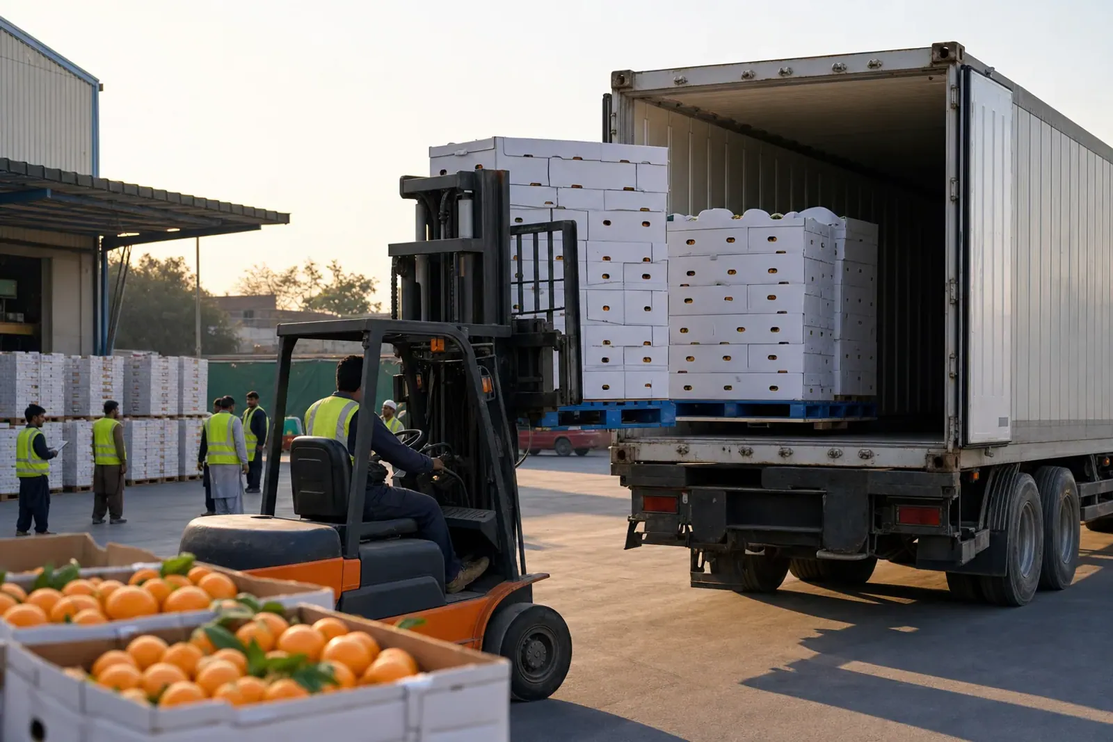 Illustrative citrus cartons being loaded for export